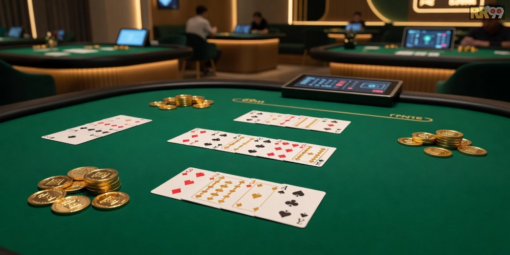 Hình ảnh bàn chơi Phỏm sôi động với các lá bài được sắp xếp chiến lược trên 69vn