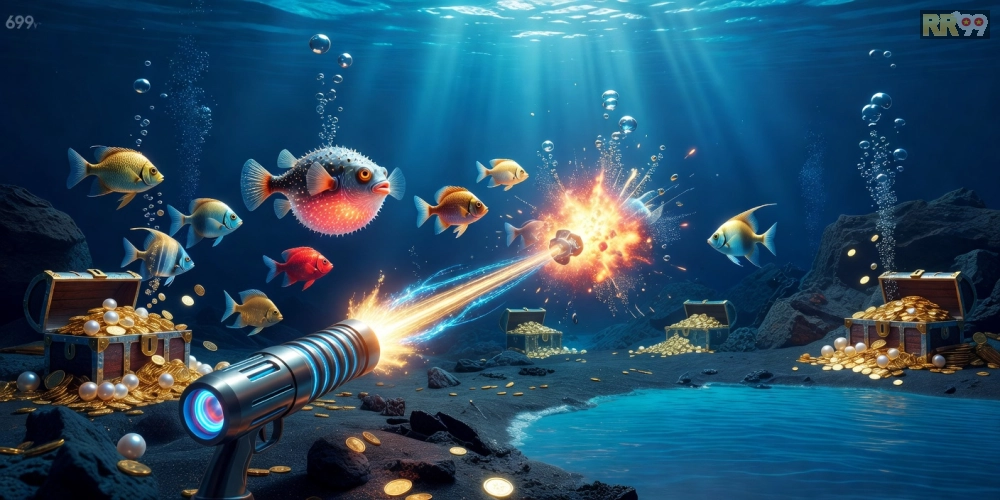 Hình ảnh gameplay bắn cá đại dương 69vn với hiệu ứng nổ tung sống động.