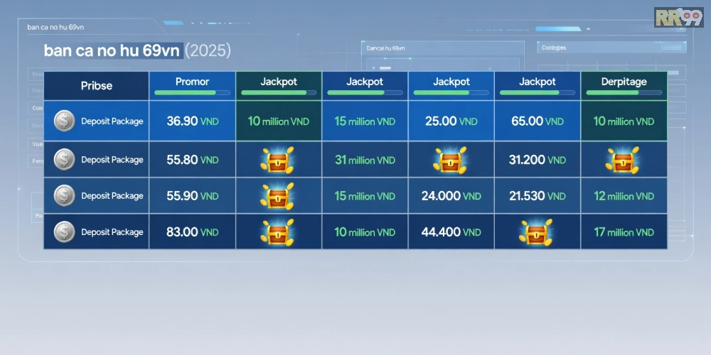 Bảng giá chi tiết các gói nạp và ưu đãi bắn cá nổ hũ 69vn cập nhật năm 2025.