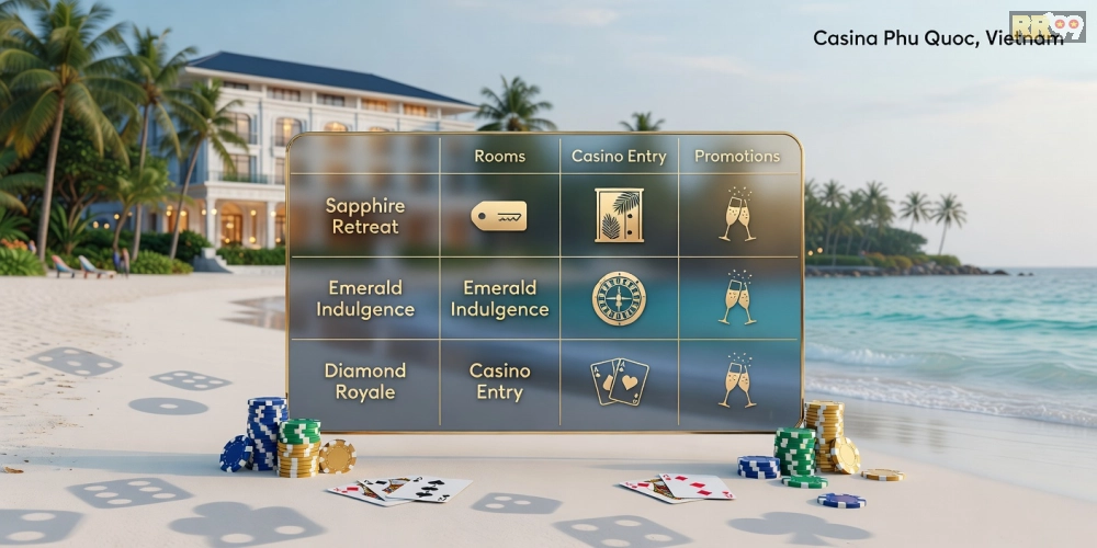 Bảng giá chi tiết các gói dịch vụ tại Corona Resort & Casino Phú Quốc năm 2025.