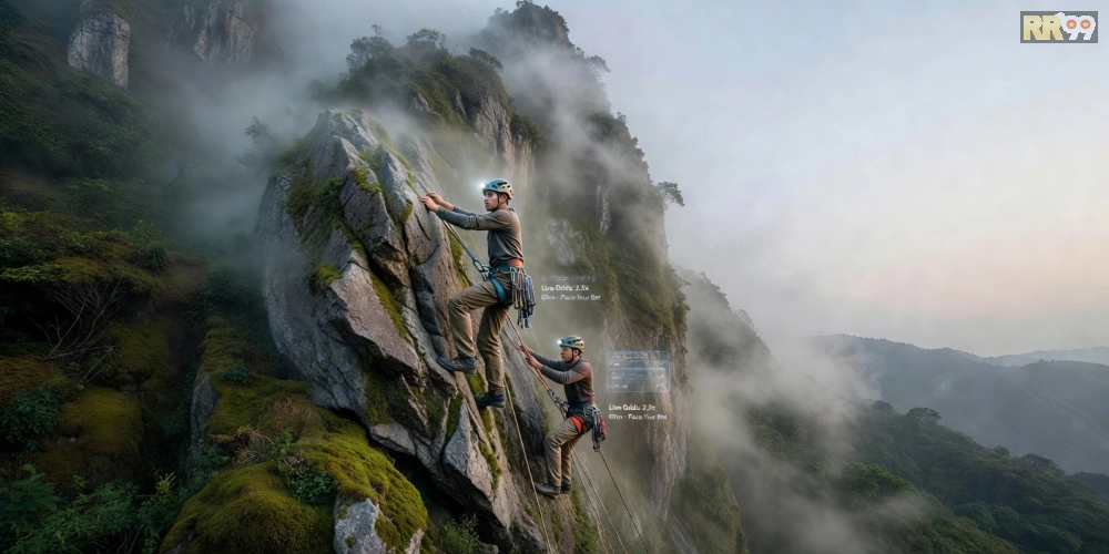 Hình ảnh leo núi đá mạo hiểm trên nền tảng 69vn với thiết bị chuyên dụng