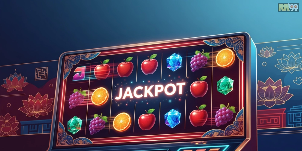 Minh họa khái niệm quay nổ hũ 69vn với giao diện trò chơi hiện đại và jackpot hấp dẫn